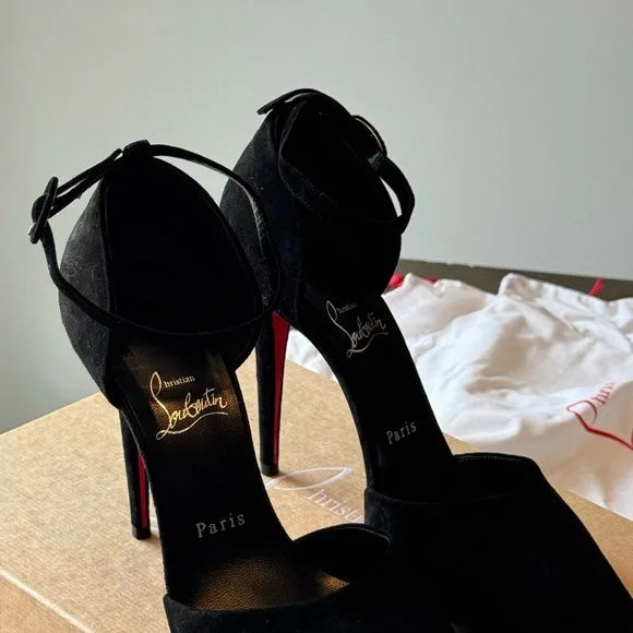 Christian Louboutin Astrids Bride Black Suede Heels - Picture 4 of 14
